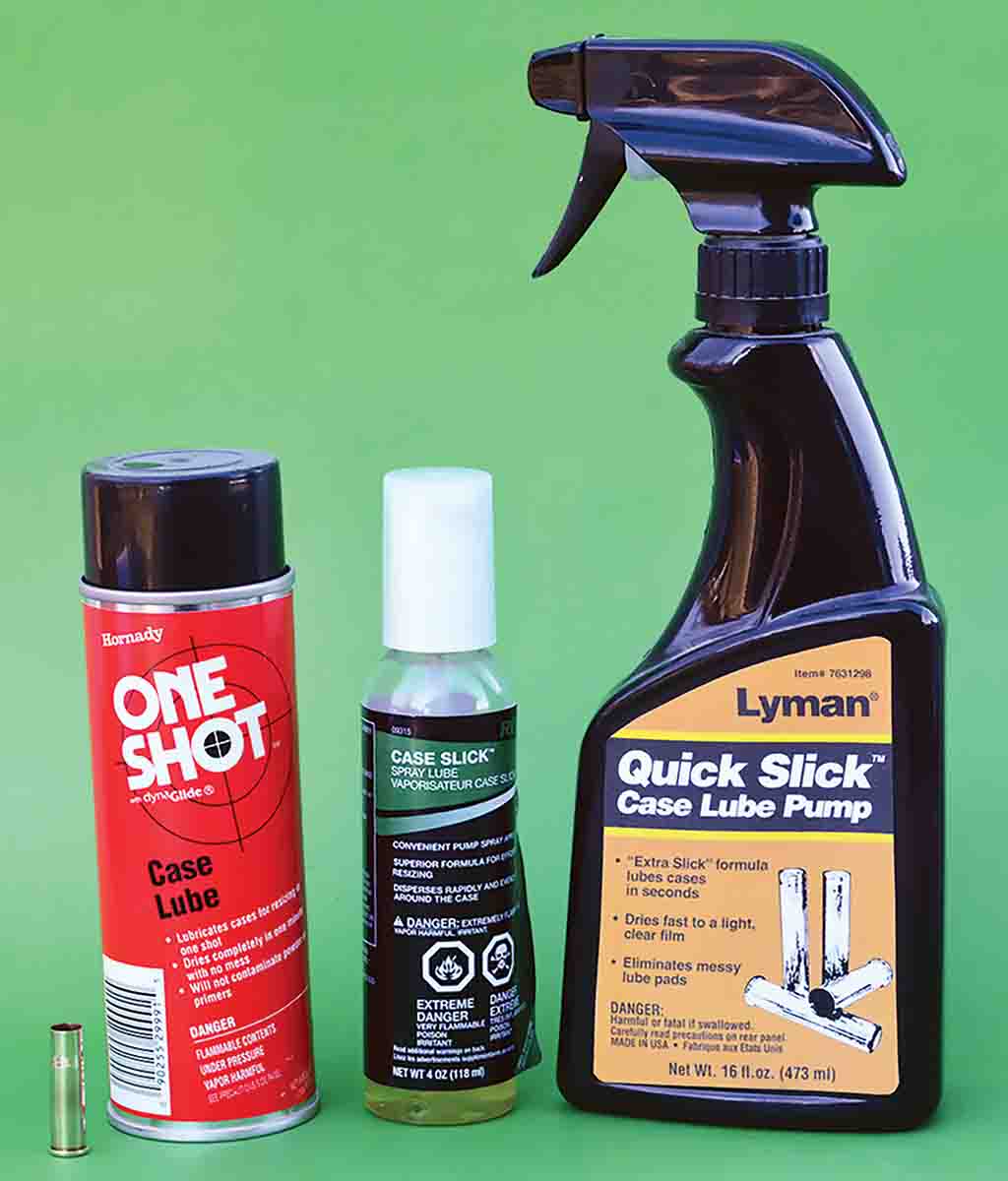 Spray-on case lubes from Hornady, RCBS and Lyman will help speed the reloading process.
